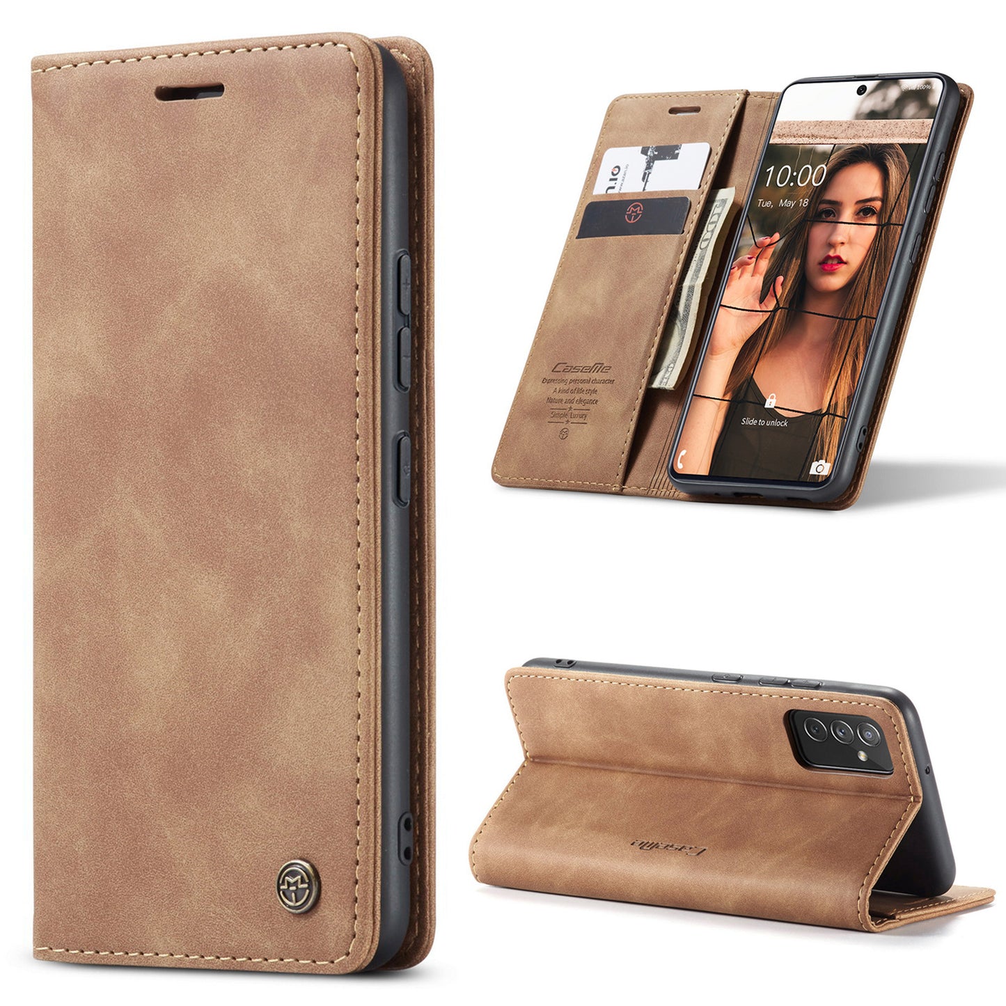 Anti-Falling Mobile Phone Leather Case – Flip Style PU + TPU Cover