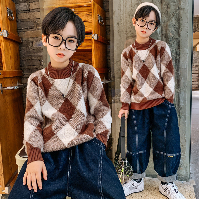 Big Kids Plaid Cotton Sweater – Casual & Cozy Style 🧶🧒