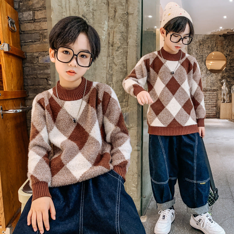 Big Kids Plaid Cotton Sweater – Casual & Cozy Style 🧶🧒