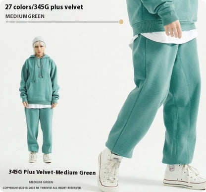 🩳 Solid Color Casual Velvet Sweatpants – Men's Ankle Banded Pants