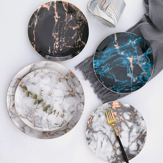 Western Ceramic Steak Plate – High-Temperature Fired Porcelain with Gold Trim