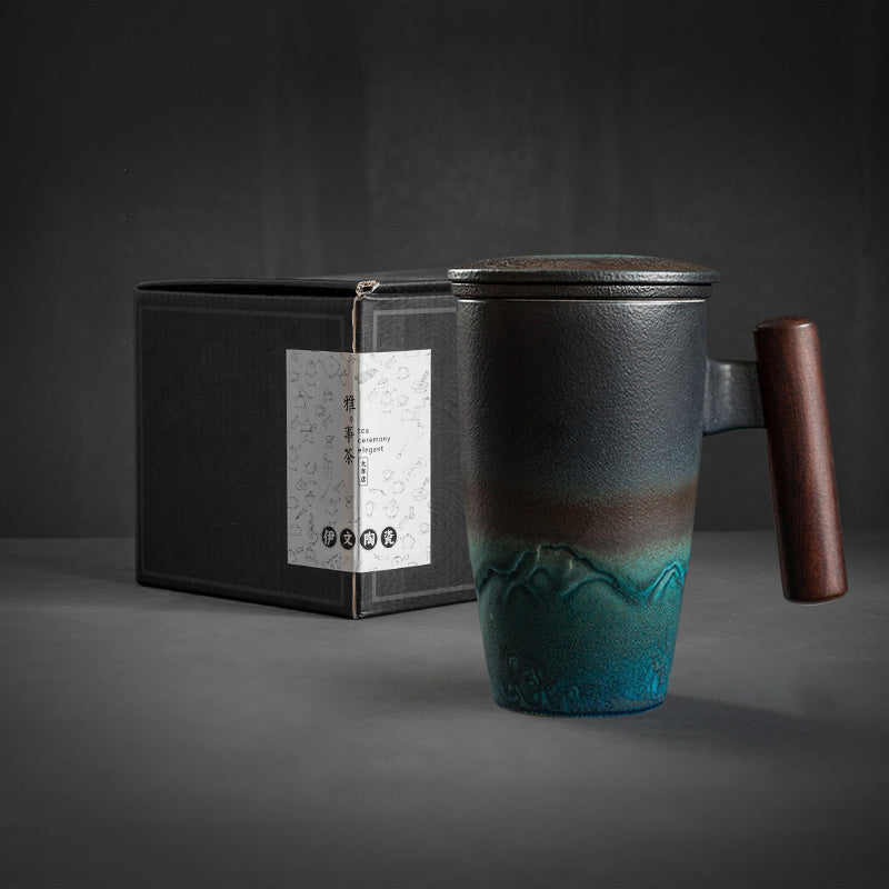 Ceramic Filter Tea Cup with Lid – European Style Mug for Office & Home Use