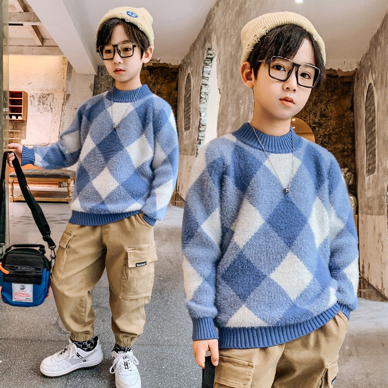 Big Kids Plaid Cotton Sweater – Casual & Cozy Style 🧶🧒