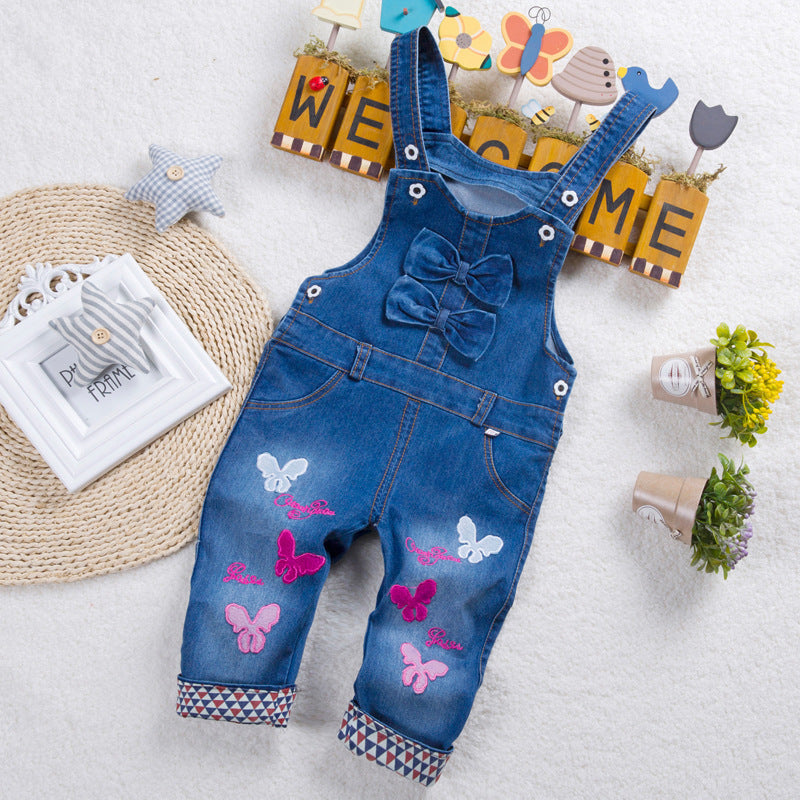 👖 Kids Strap Jeans – Unisex Cotton Suspender Pants