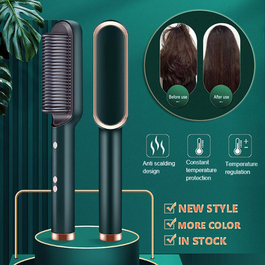 2-in-1 Hair Straightener & Curling Hot Comb – Negative Ion Ceramic Brush | Dual-Purpose Styling Tool