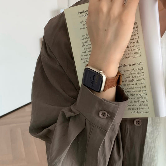 Square Buckle Lychee Leather Apple Watch Strap – Slim Fit & Stylish Upgrade