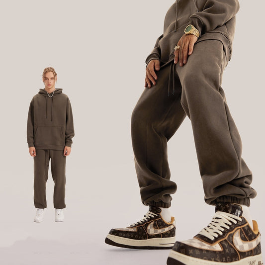 🩳 Solid Color Casual Velvet Sweatpants – Men's Ankle Banded Pants
