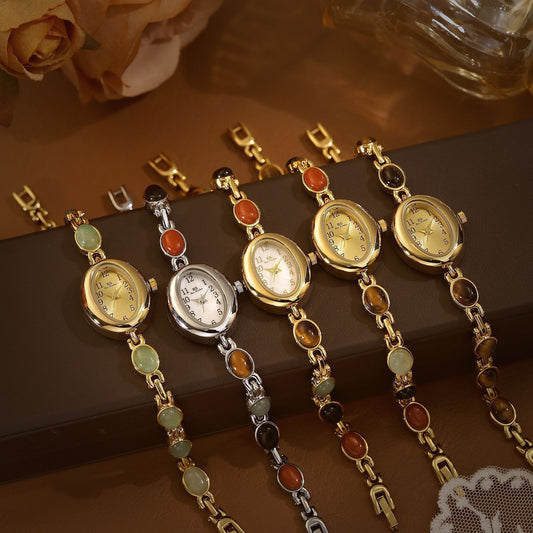 Natural Tiger Eye Premium Women's Watch – Elegant Vintage Gold Fashion Timepiece