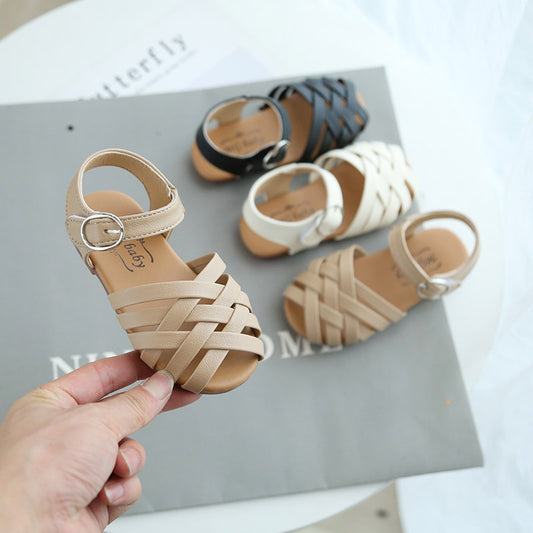 🩰 Kids Buckle Toe Soft Sole Woven Sandals