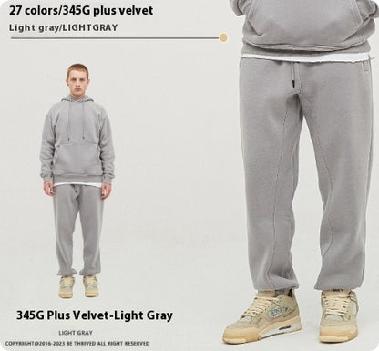 🩳 Solid Color Casual Velvet Sweatpants – Men's Ankle Banded Pants