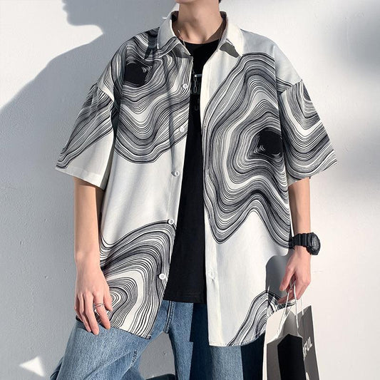 Summer Men’s Striped Shirt – Loose Fit, Short Sleeve, Non-Iron Casual Cardigan