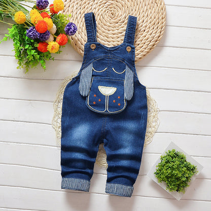 👖 Kids Strap Jeans – Unisex Cotton Suspender Pants