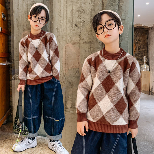 Big Kids Plaid Cotton Sweater – Casual & Cozy Style 🧶🧒