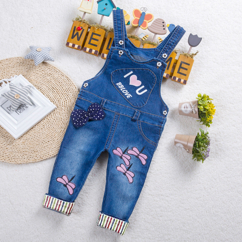 👖 Kids Strap Jeans – Unisex Cotton Suspender Pants